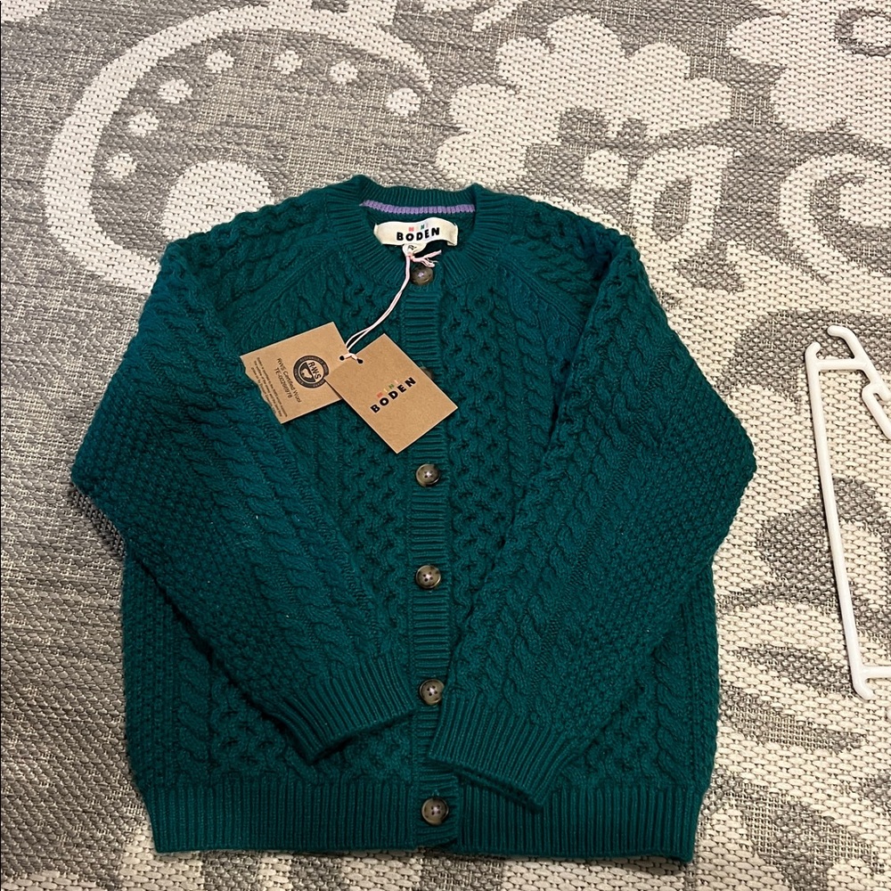 Mini Boden girls  Cable-Knit Button Cardigan in jewel green. - Picture 7 of 7